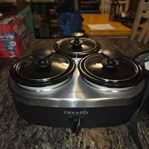 Crock-Pot Triple Slow Cooker Warmer in Black and Stainless Steel